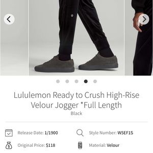 EUC Lululemon Ready to Crush High-Rise Velour Jogger *Full Length Black